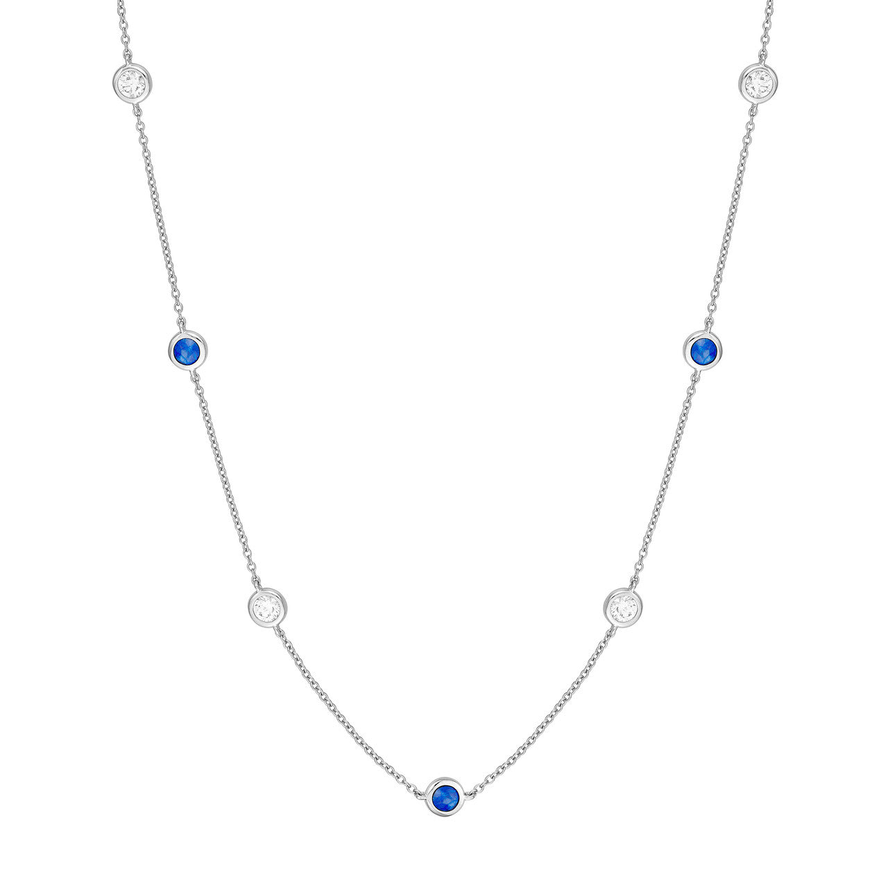 3/8ctw Diamond & Sapphire Bezel Station in 14K White Gold