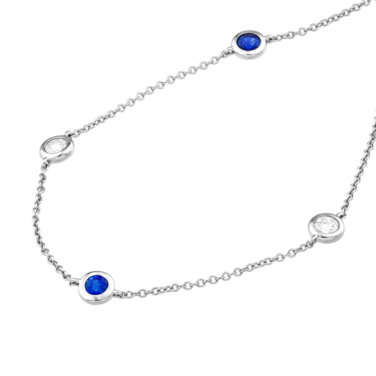 3/8ctw Diamond & Sapphire Bezel Station in 14K White Gold