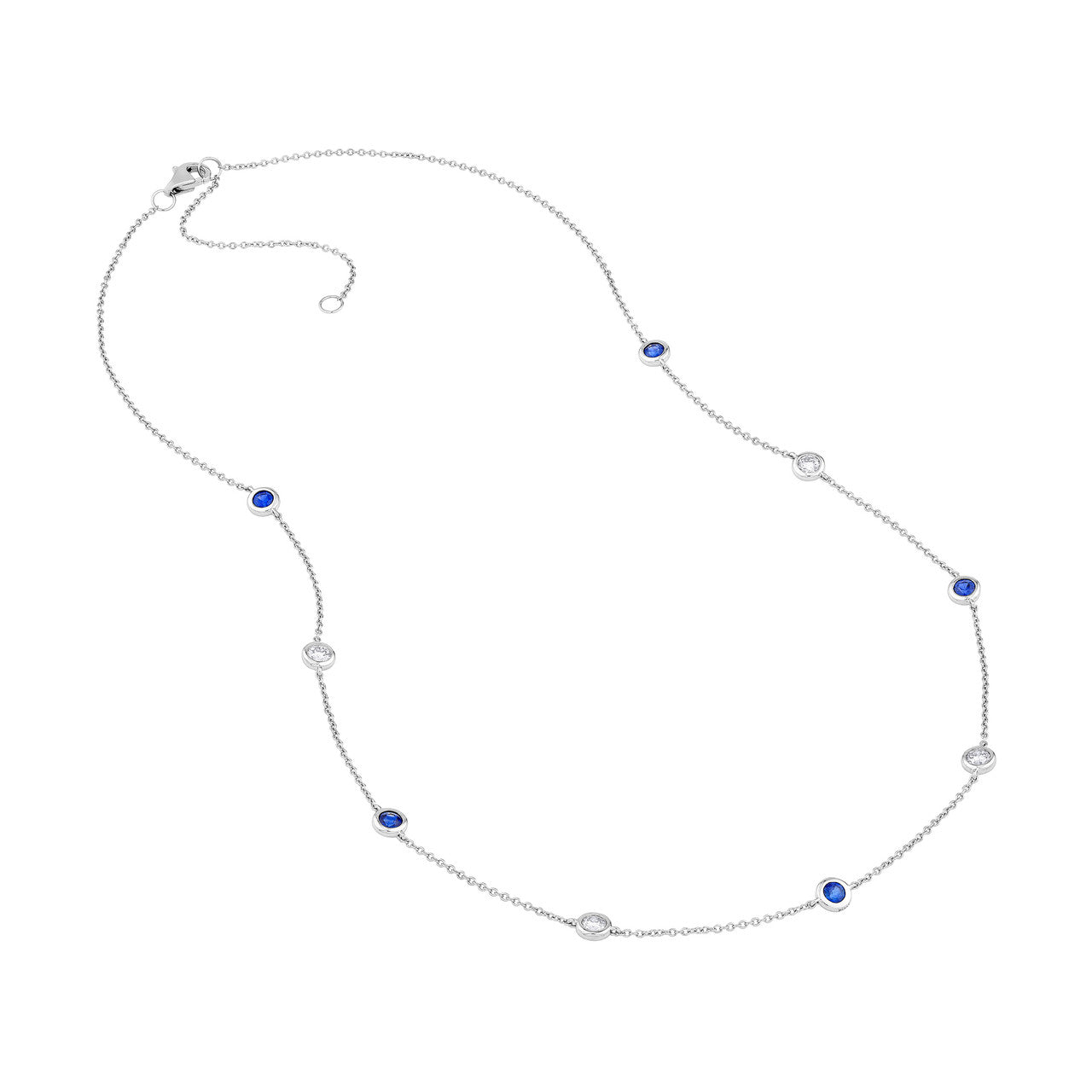 3/8ctw Diamond & Sapphire Bezel Station in 14K White Gold