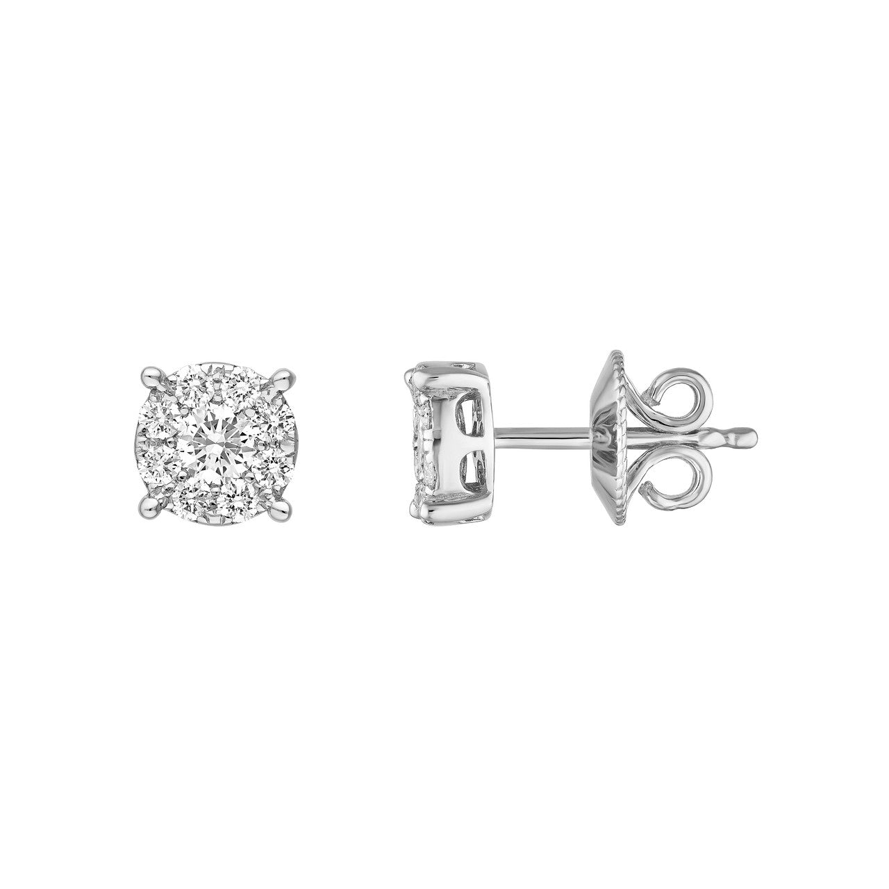 Round Brilliant Cut Diamond Halo Round Stud Earrings 14K Gold