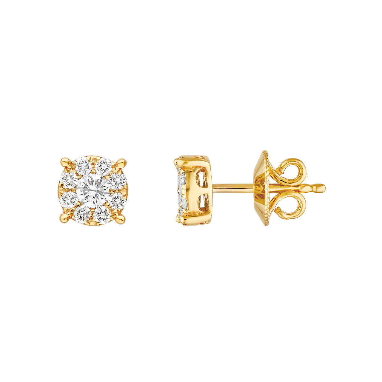 Round Brilliant Cut Diamond Halo Round Stud Earrings 14K Gold