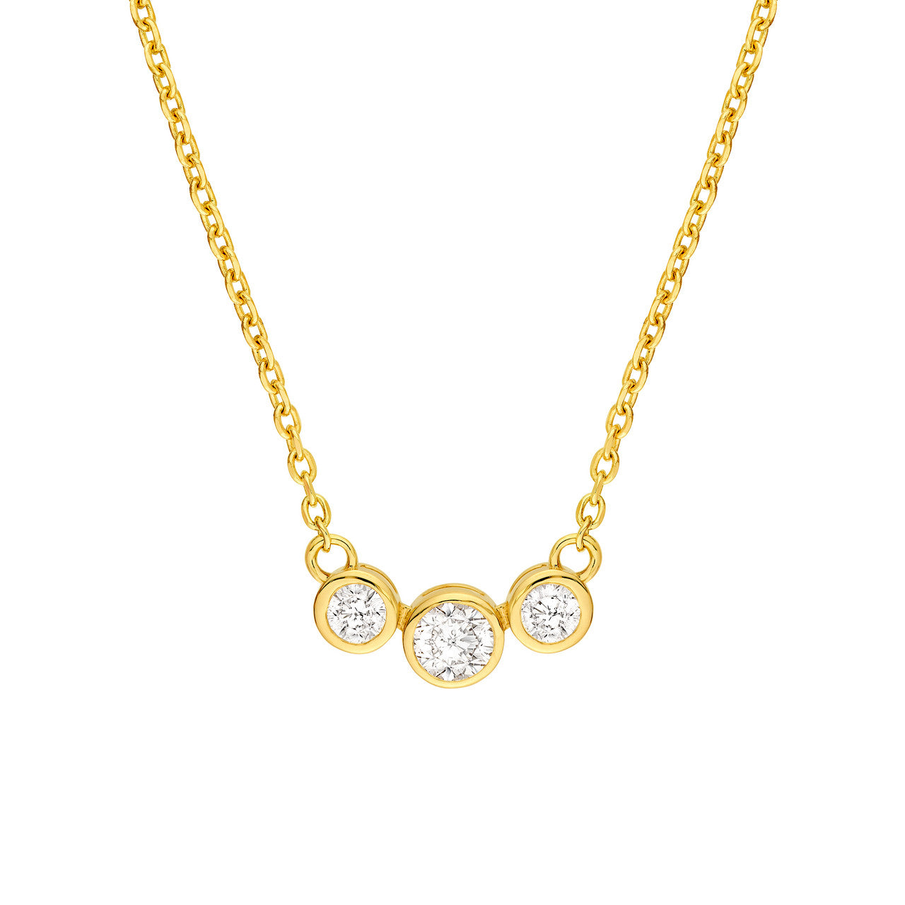 Diamond Bezel Set Graduated Necklace 14K Gold
