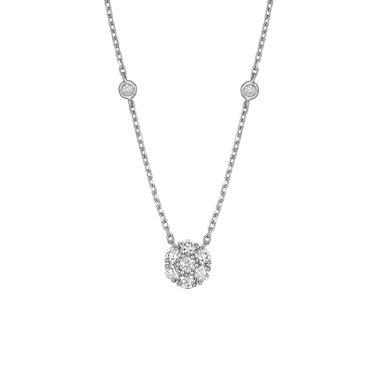 7/8 CTW Diamond Cluster & Bezel Station Necklace 14K Gold