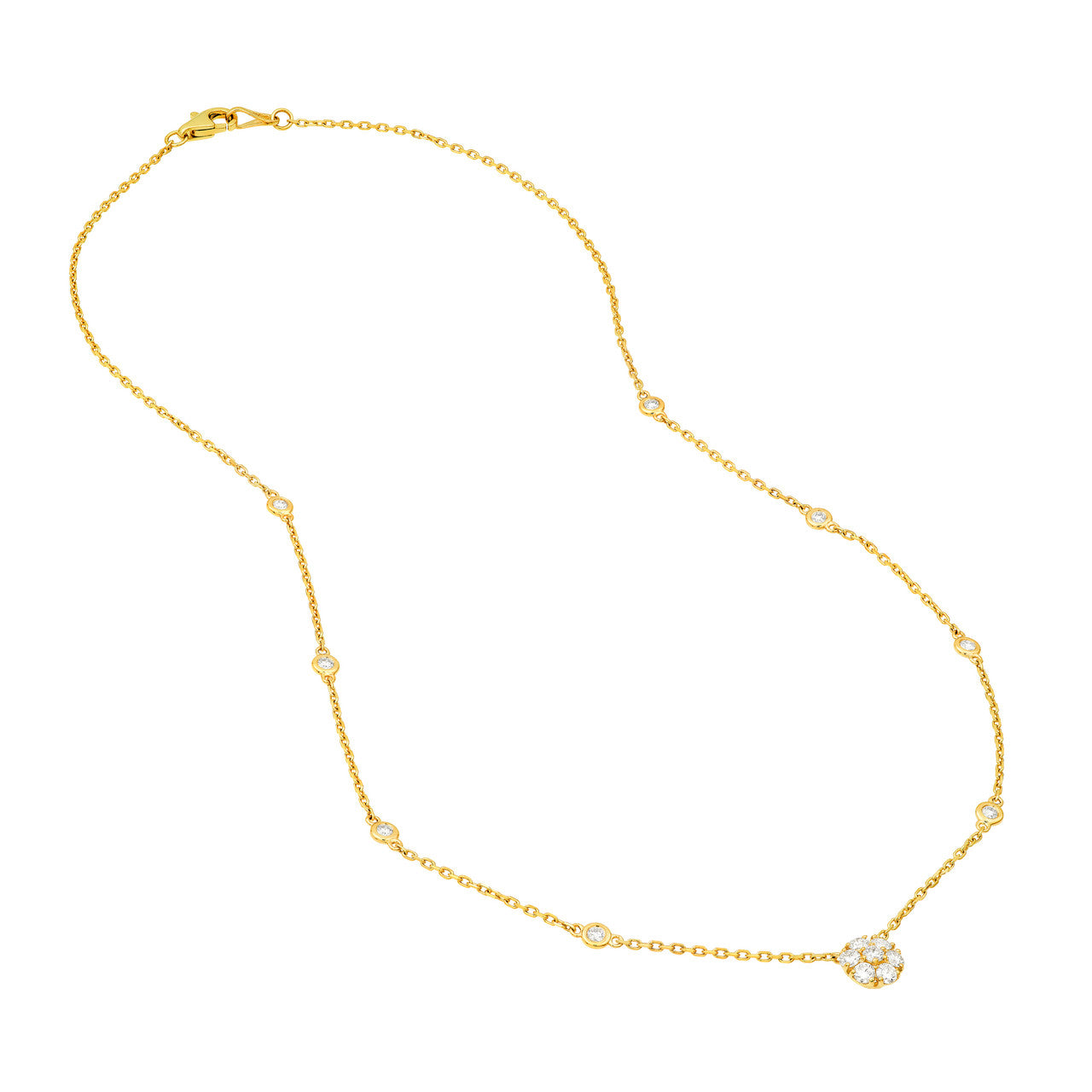 7/8 CTW Diamond Cluster & Bezel Station Necklace 14K Gold