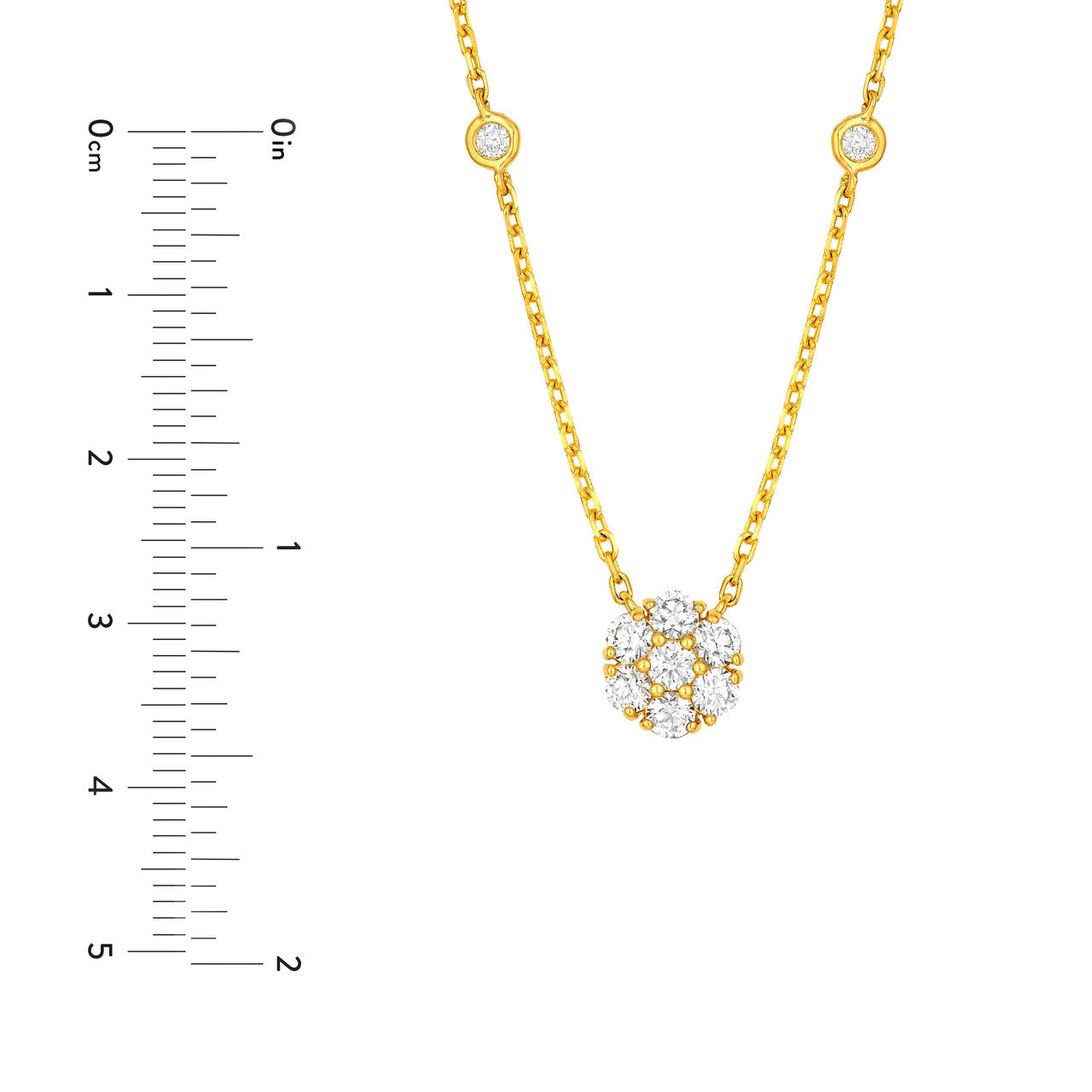 7/8 CTW Diamond Cluster & Bezel Station Necklace 14K Gold