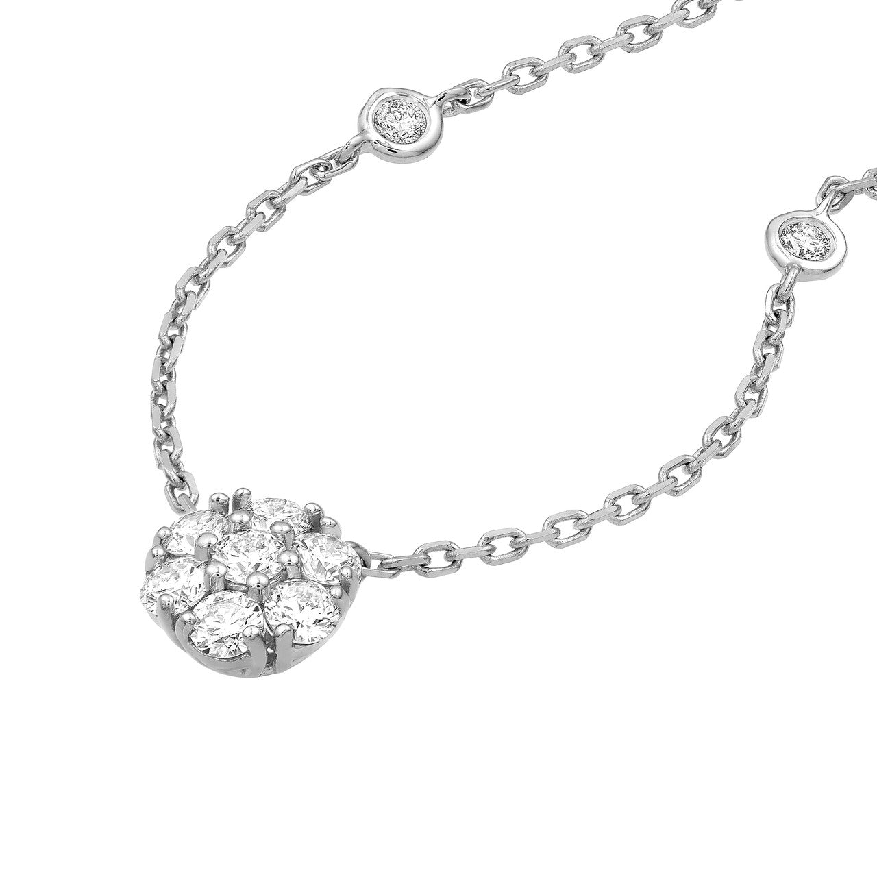 7/8 CTW Diamond Cluster & Bezel Station Necklace 14K Gold