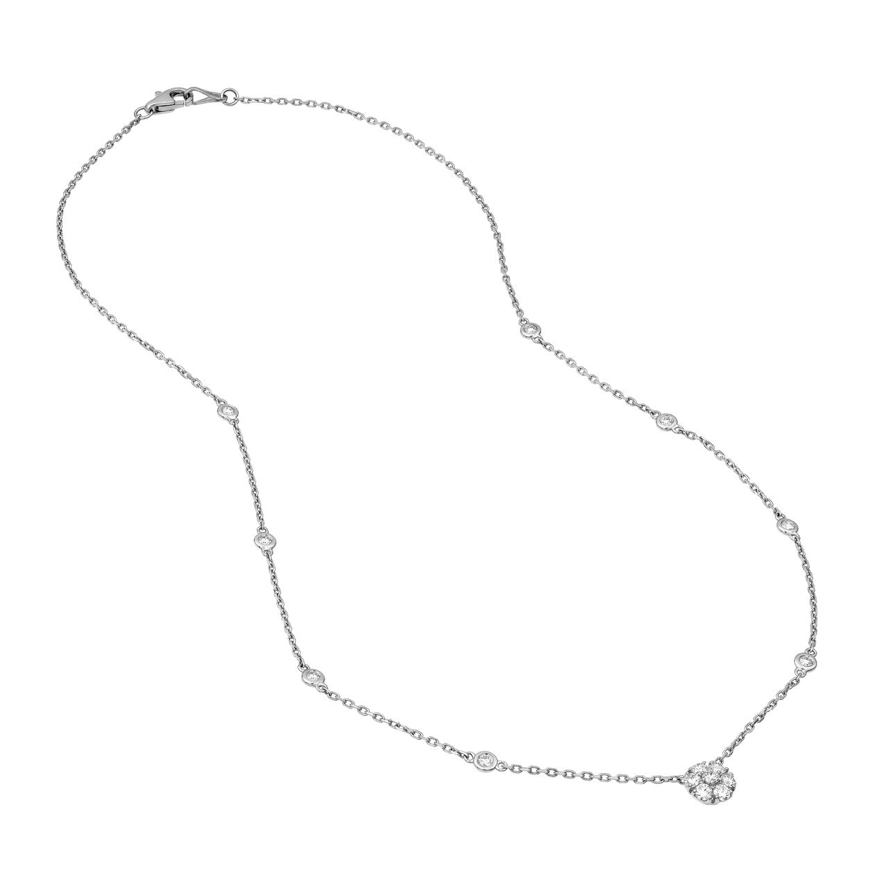 7/8 CTW Diamond Cluster & Bezel Station Necklace 14K Gold