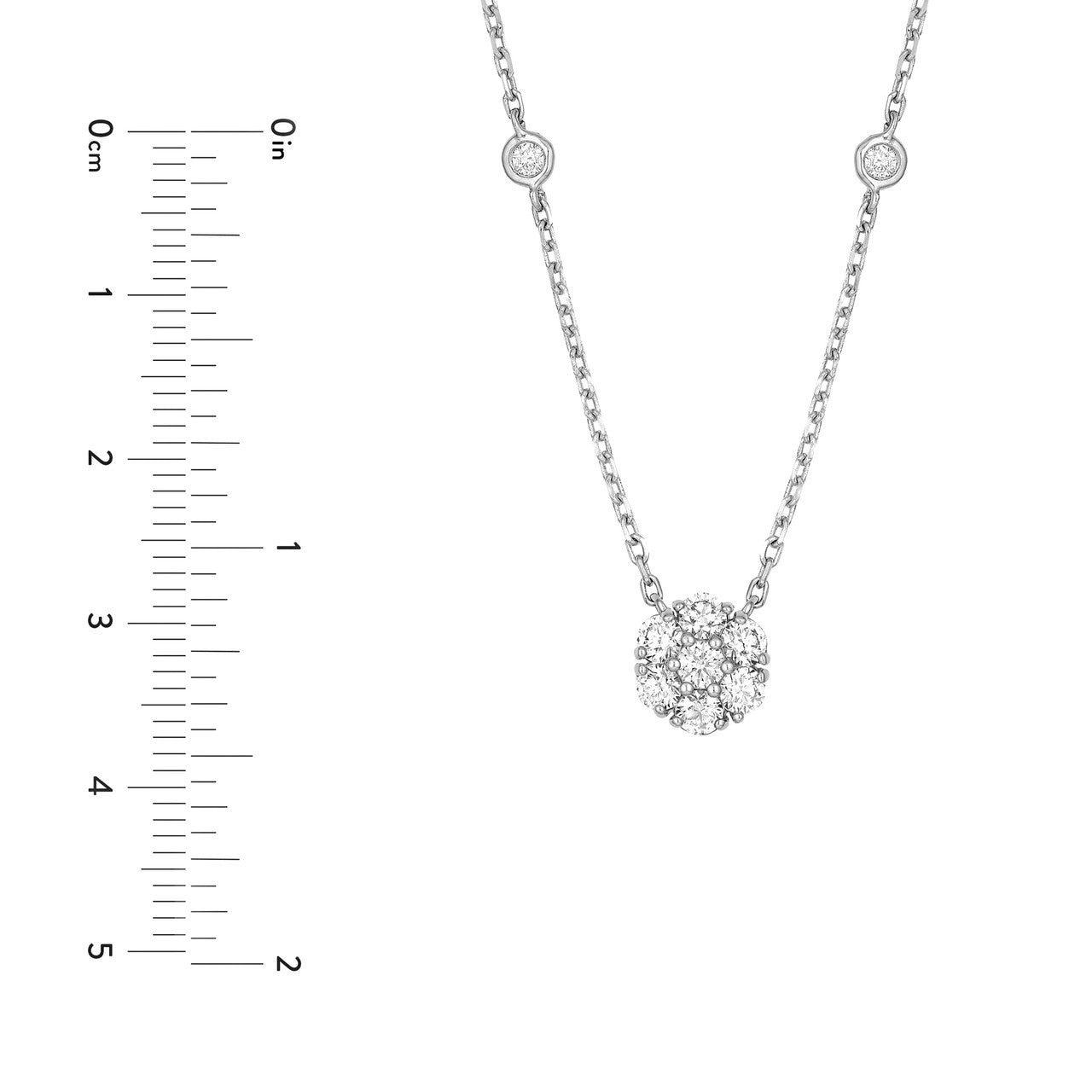 7/8 CTW Diamond Cluster & Bezel Station Necklace 14K Gold
