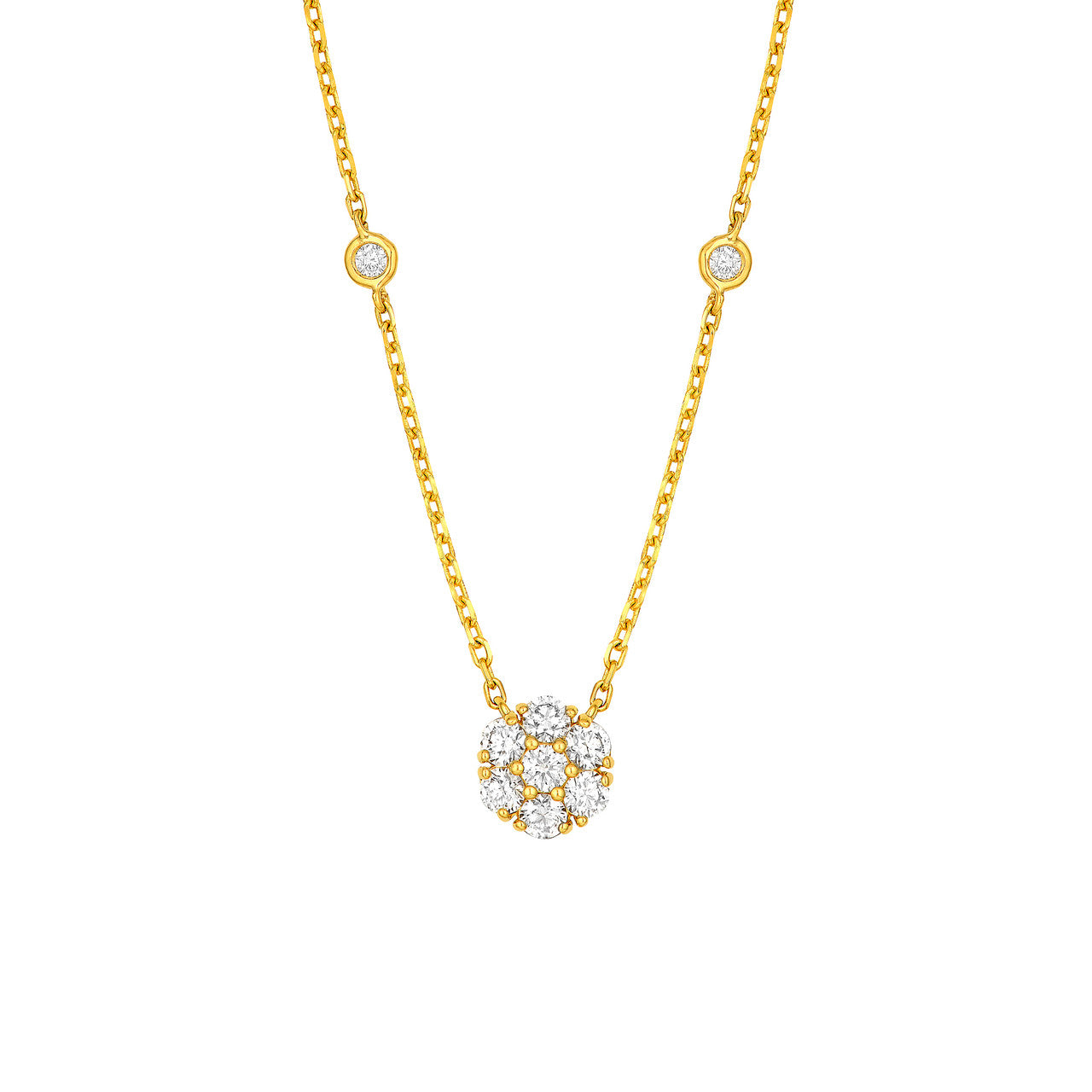 7/8 CTW Diamond Cluster & Bezel Station Necklace 14K Gold