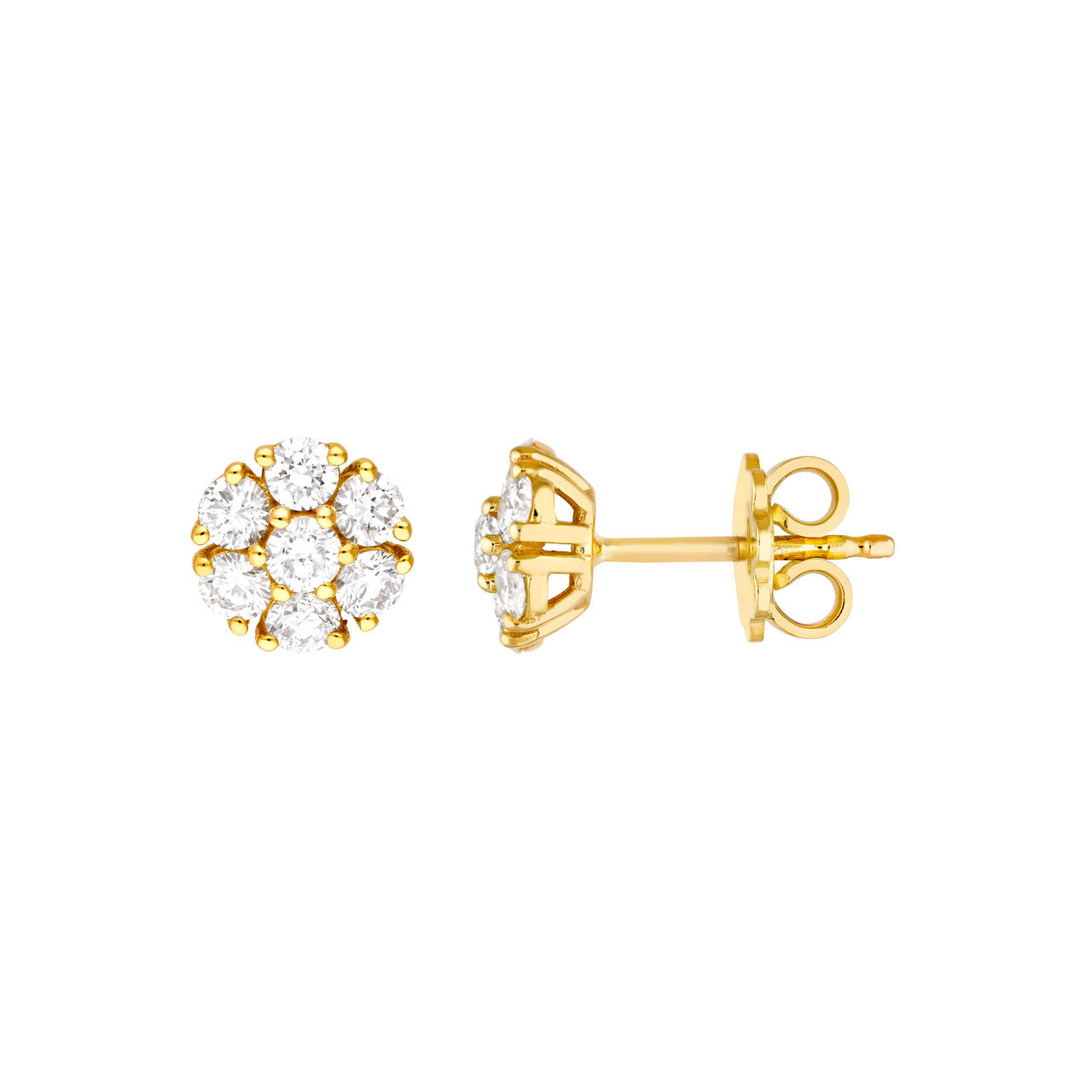 1ctw Diamond Cluster Stud Earrings in 14K Yellow and White Gold