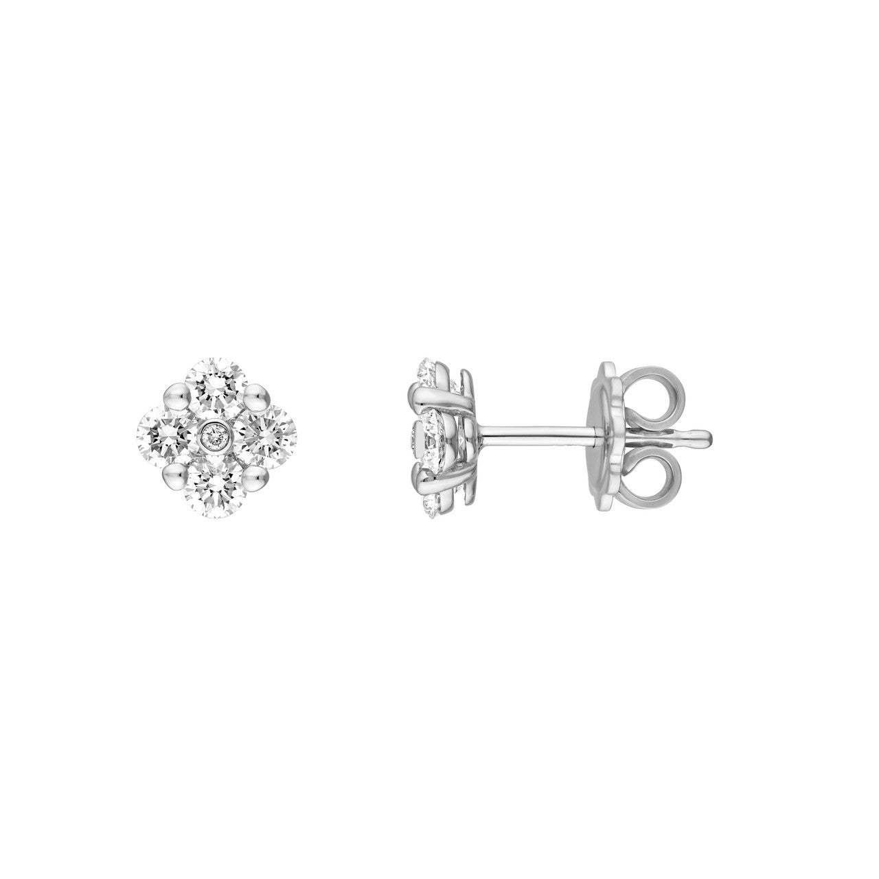 Round Brilliant Diamond Cluster Stud Earrings 14K Gold