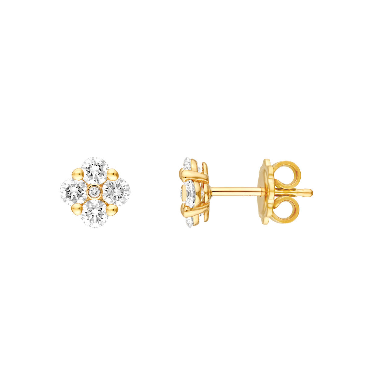 Round Brilliant Diamond Cluster Stud Earrings 14K Gold