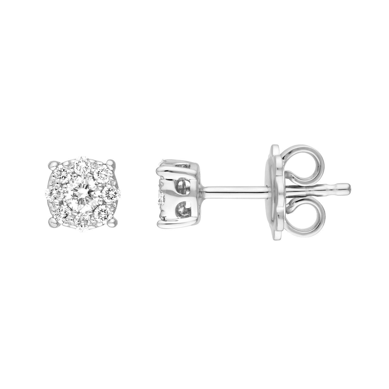 1/3 CTW Round Brilliant Cut Diamond Halo Cushion Stud Earrings 14K Gold