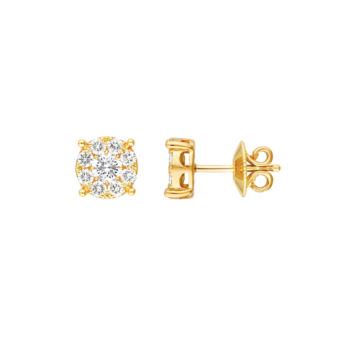 Round Brilliant Cut Diamond Halo Round Stud Earrings 14K Gold