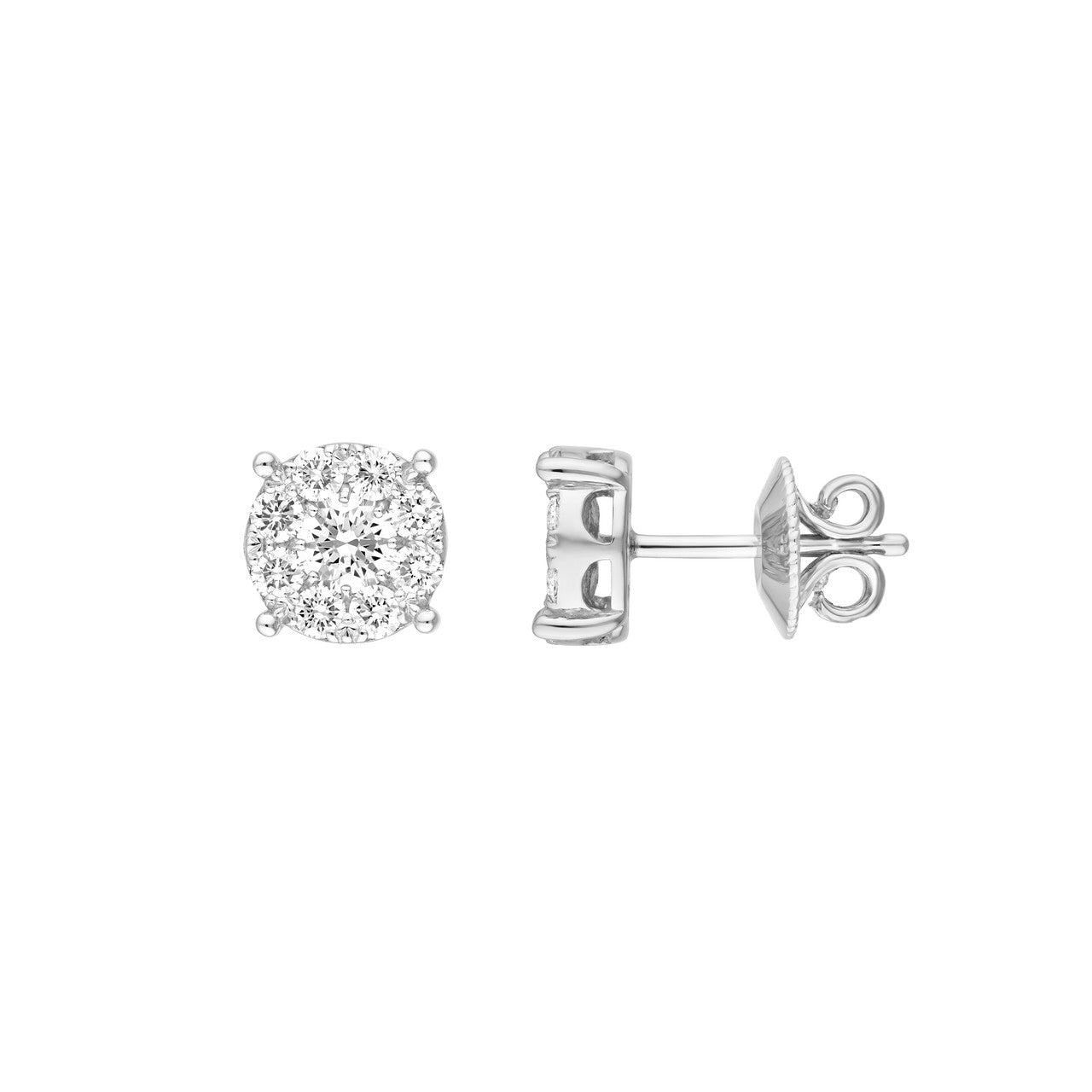 Round Brilliant Cut Diamond Halo Round Stud Earrings 14K Gold