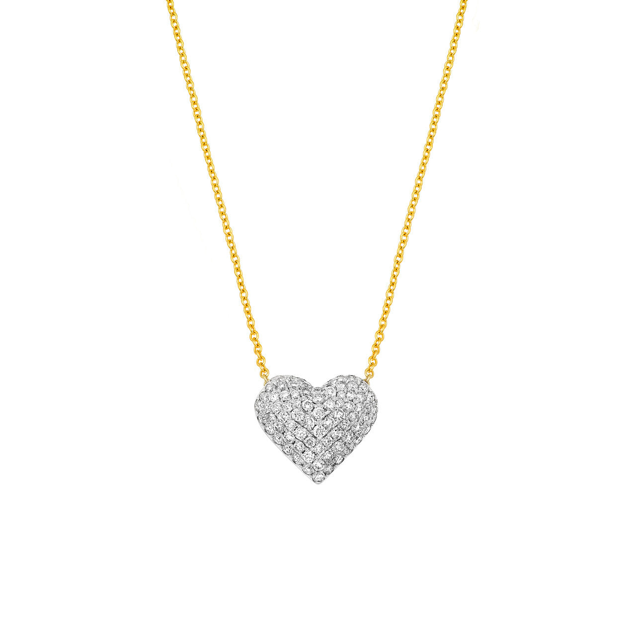 Diamond Pavé Heart Necklace 14K Two Tone Gold