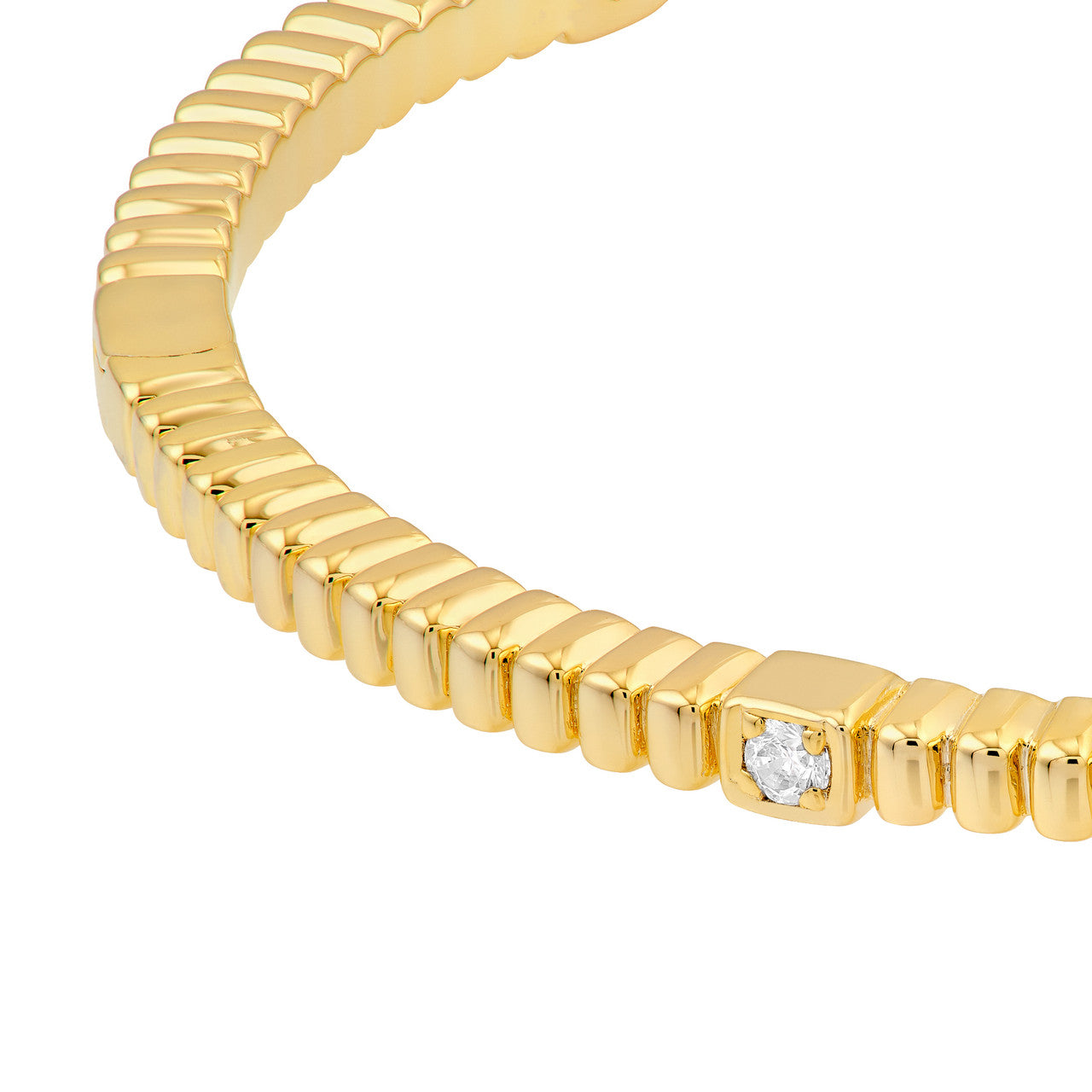 Diamond Fluted Station Bangle Bracelet 14K Yellow Gold
