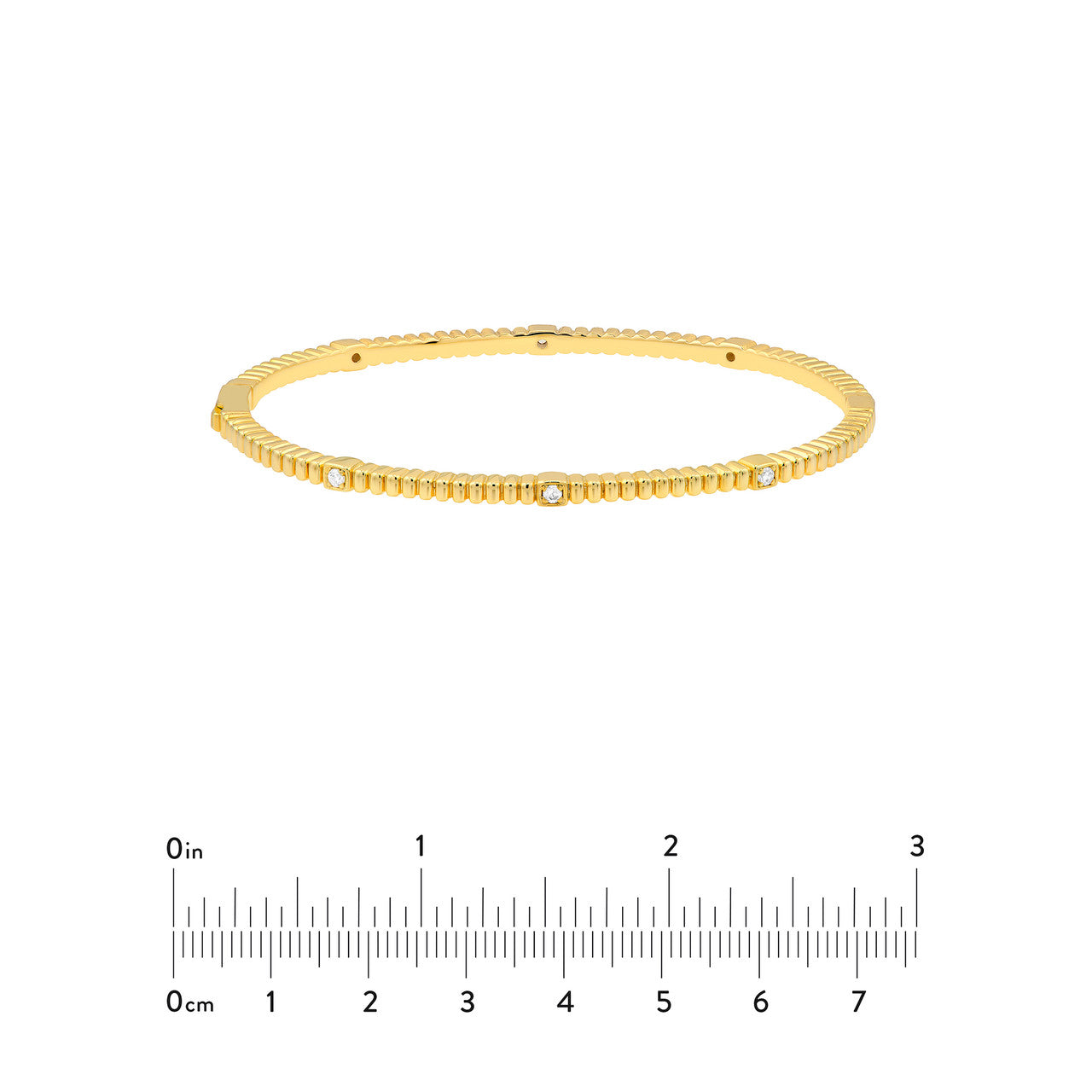 Diamond Fluted Station Bangle Bracelet 14K Yellow Gold