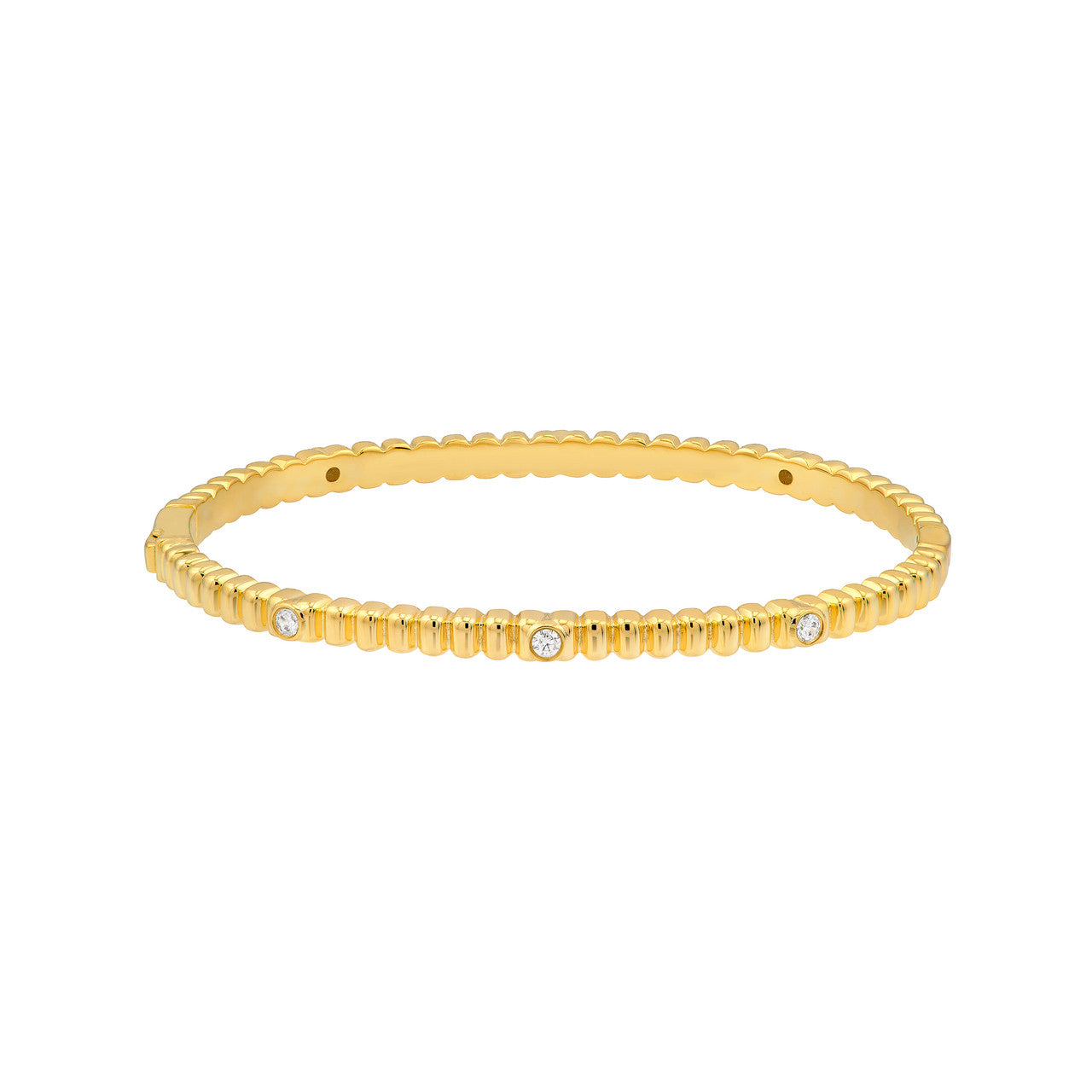 Diamond Fluted Station Bangle Bracelet 14K Yellow Gold