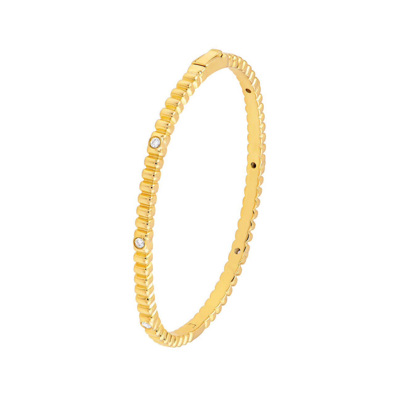 Diamond Fluted Station Bangle Bracelet 14K Yellow Gold