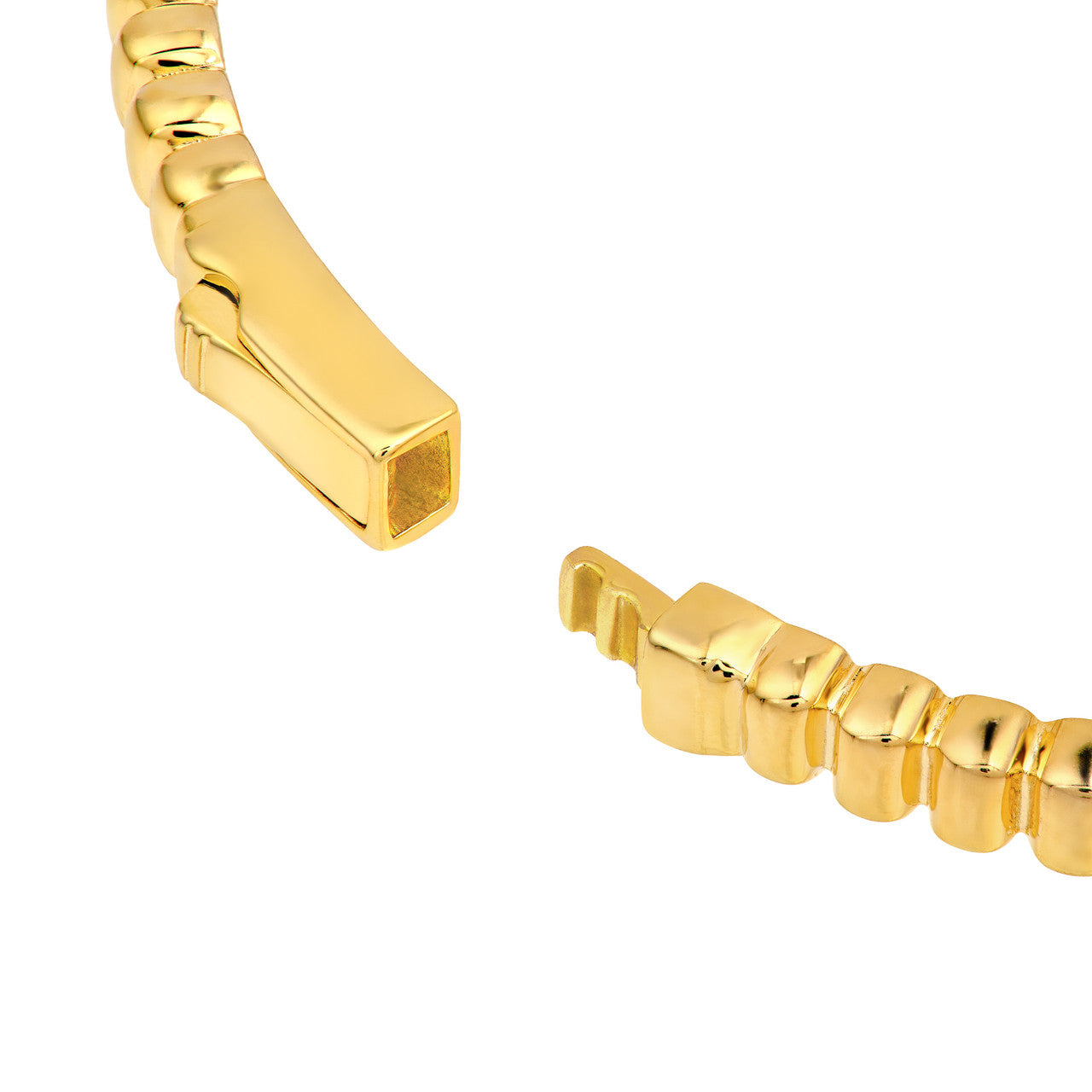 Diamond Fluted Station Bangle Bracelet 14K Yellow Gold