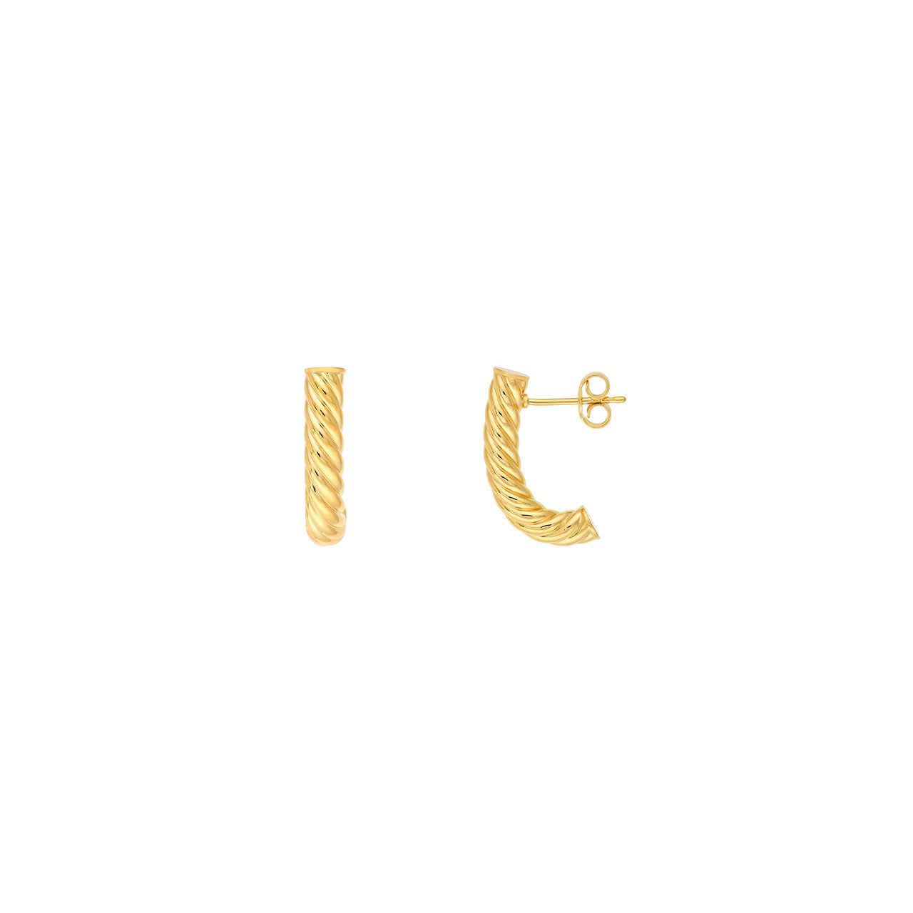 4mm Round Twisted J Hoop Earrings 14K Yellow Gold