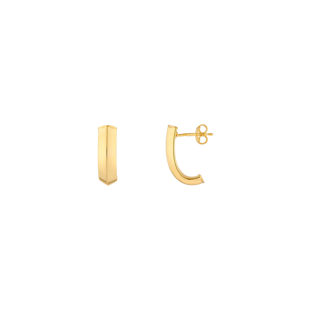 Triangular Tube J Hoop Earrings 14K Yellow Gold