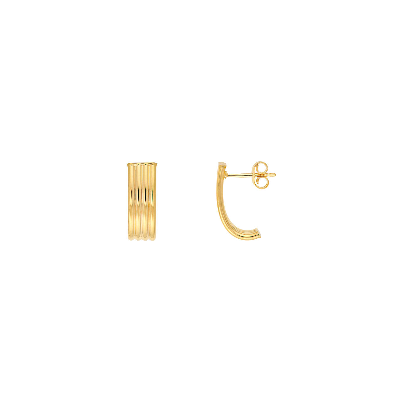 6mm Ribbed Tube J Hoop Earrings 14K Yellow Gold