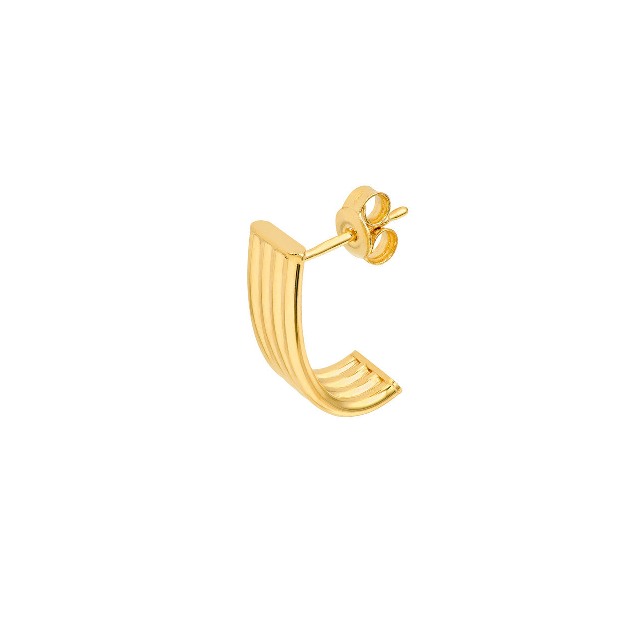 6mm Ribbed Tube J Hoop Earrings 14K Yellow Gold