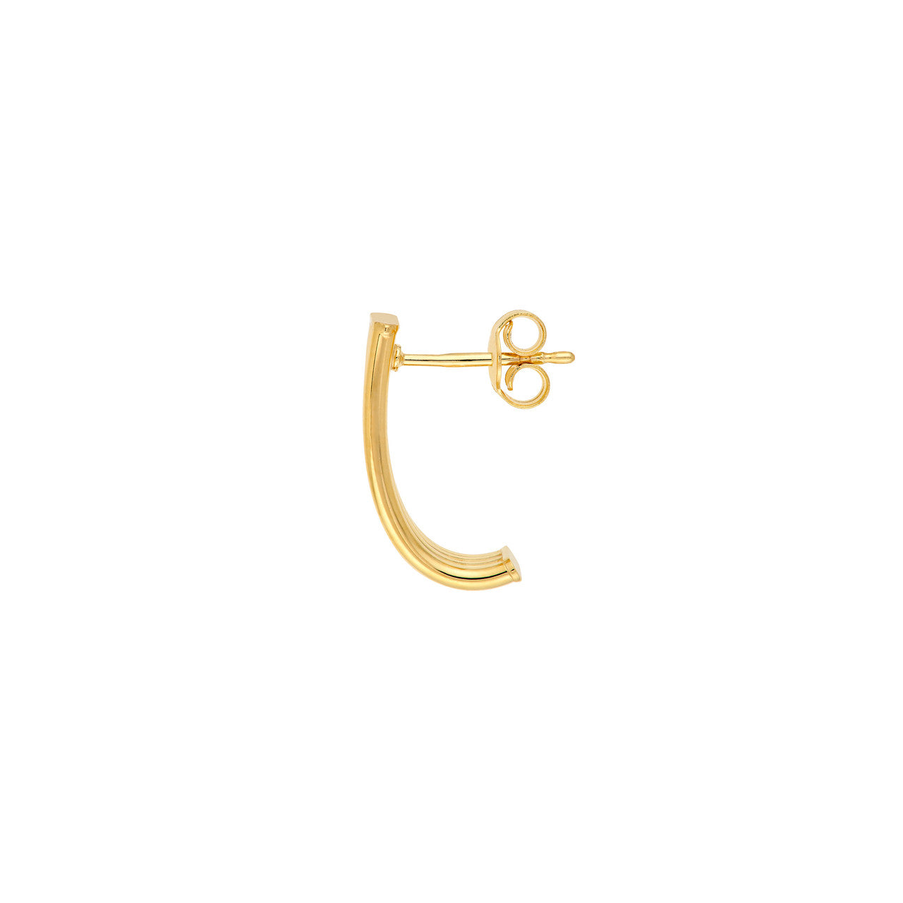 6mm Ribbed Tube J Hoop Earrings 14K Yellow Gold