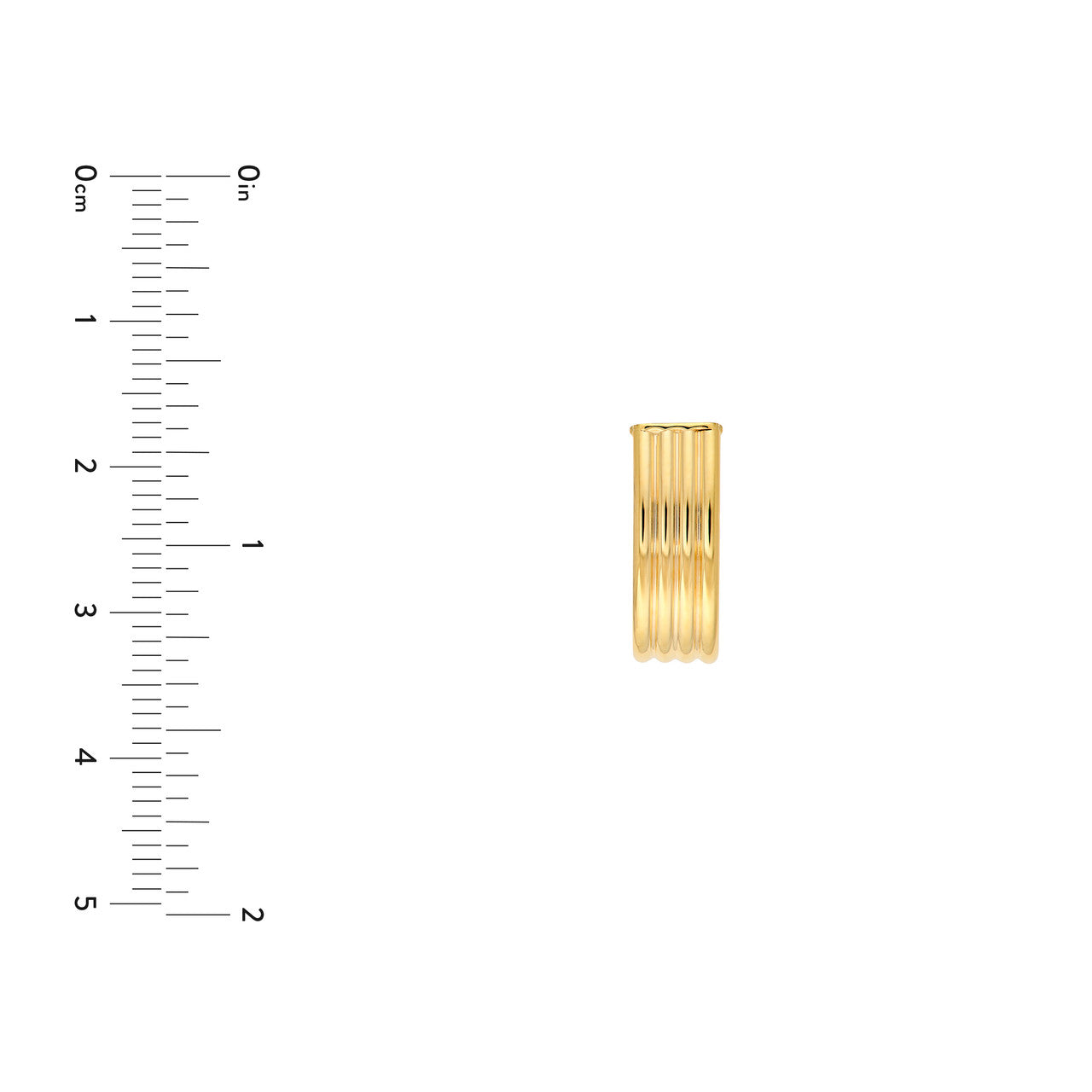 6mm Ribbed Tube J Hoop Earrings 14K Yellow Gold