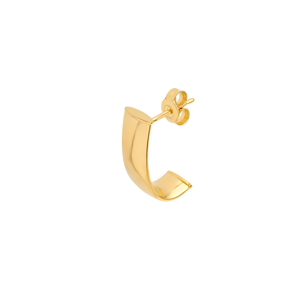 Flat Oval Tube J Hoop Earrings 14K Yellow Gold