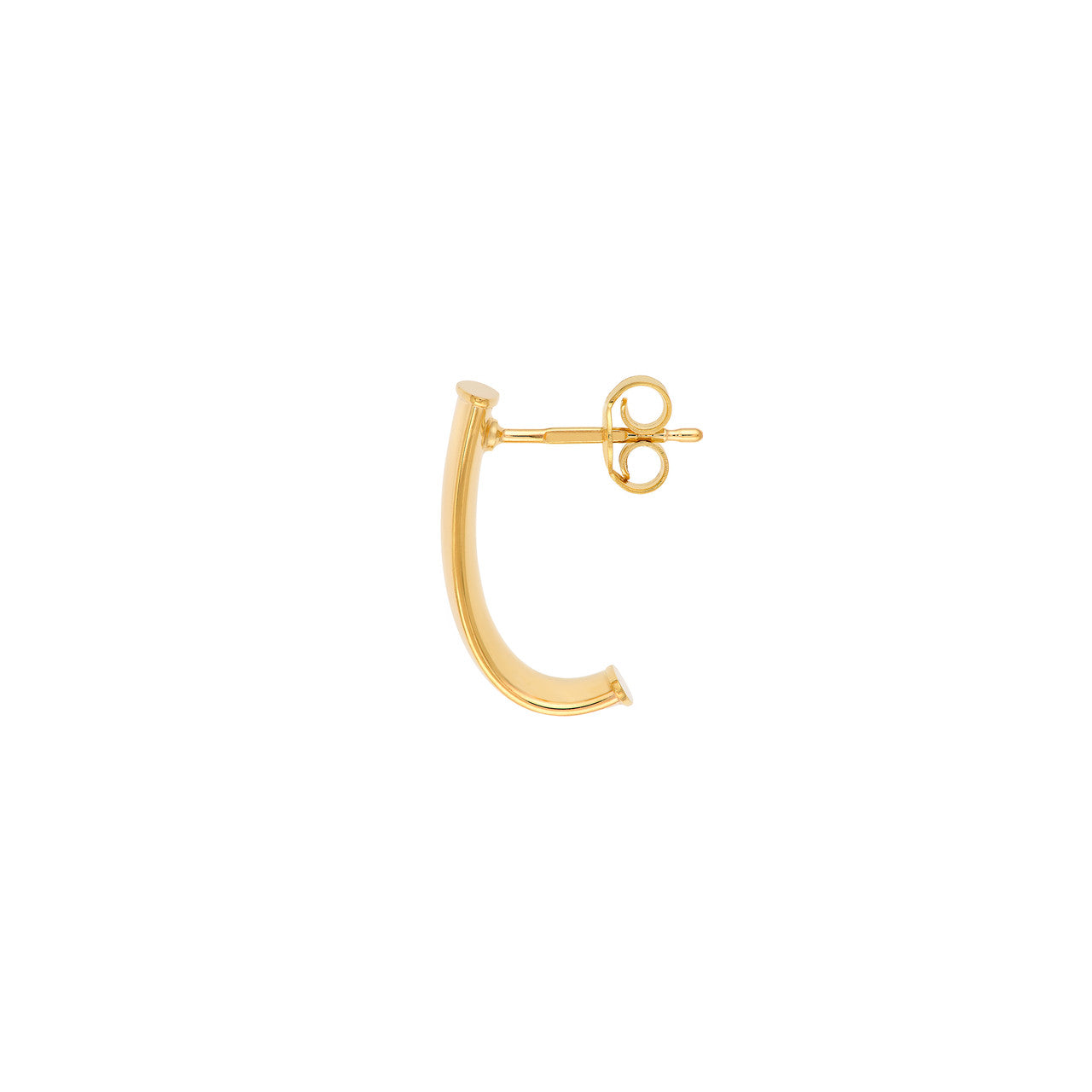 Flat Oval Tube J Hoop Earrings 14K Yellow Gold