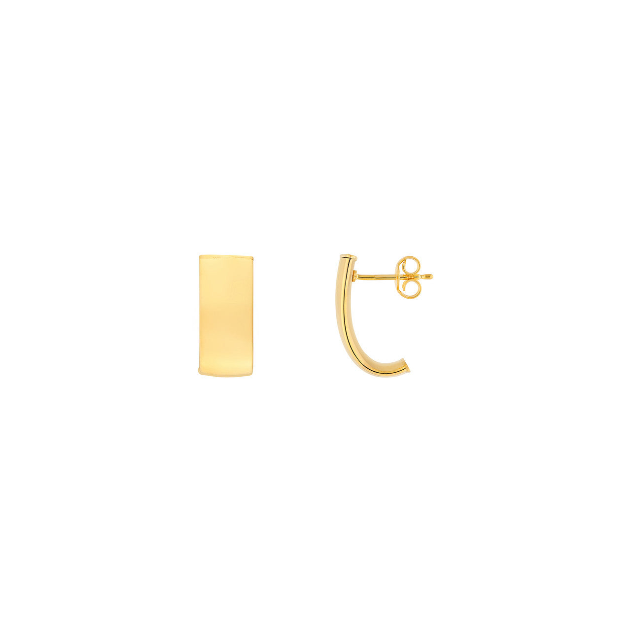 Flat Oval Tube J Hoop Earrings 14K Yellow Gold
