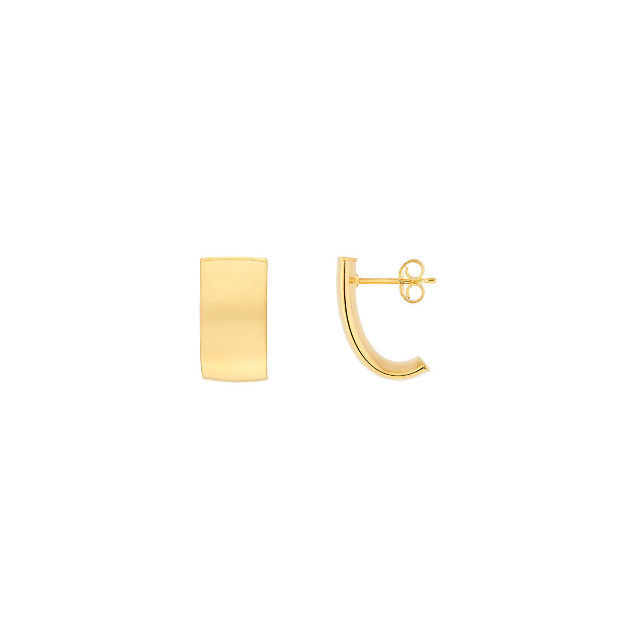 Flat Oval Tube J Hoop Earrings 14K Yellow Gold