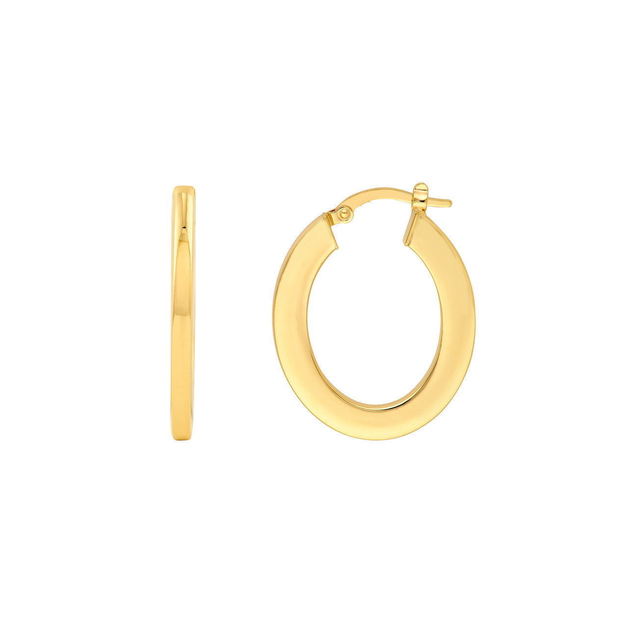 Rectangular Tube Oval Hoop Earrings 14K Yellow Gold