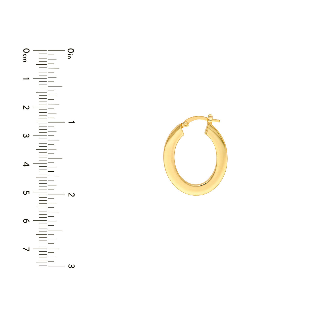 Rectangular Tube Oval Hoop Earrings 14K Yellow Gold