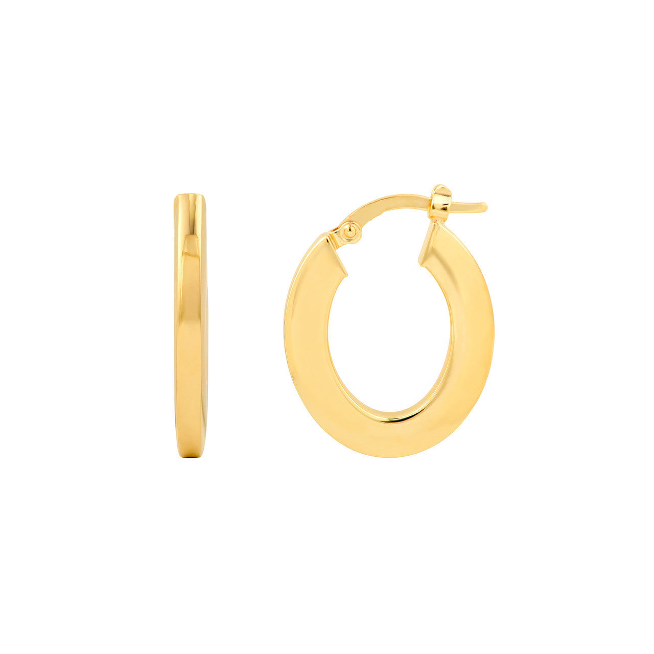 Rectangular Tube Oval Hoop Earrings 14K Yellow Gold