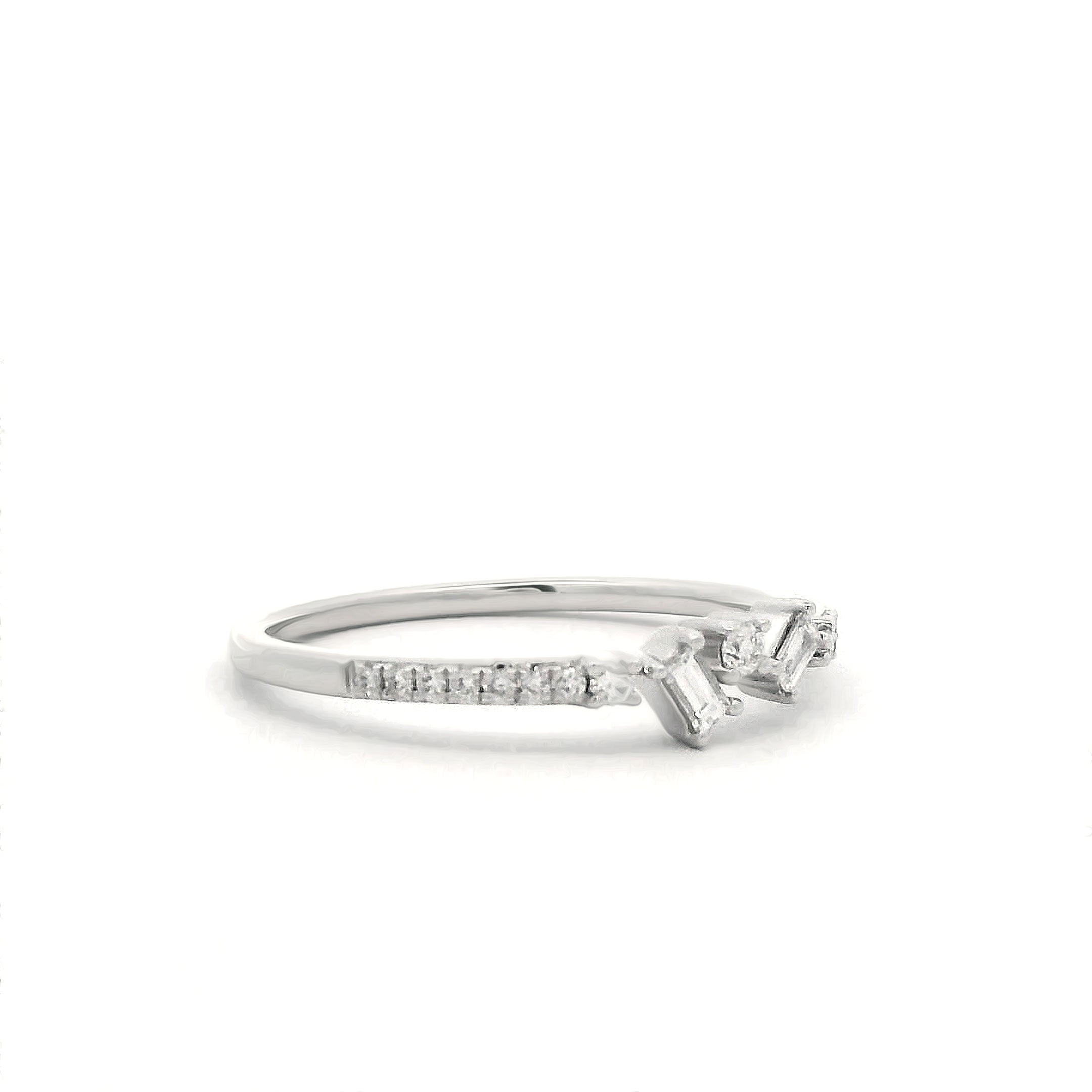 0.19 CTW Baguette Cut and Round Brilliant Cut Diamond Ring 14K White Gold