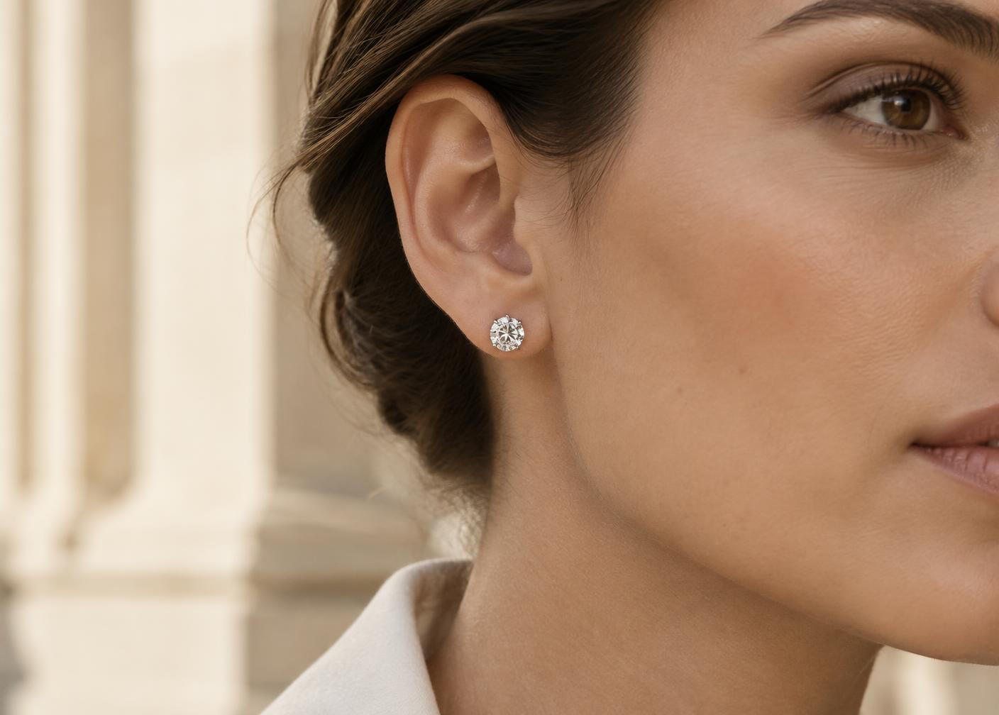 Stud size & scale shown through a realistic fine-jewelry study
