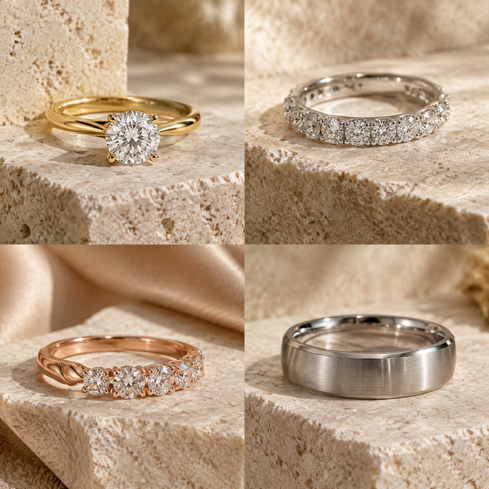 Yellow Gold jewelry photographed on warm limestone