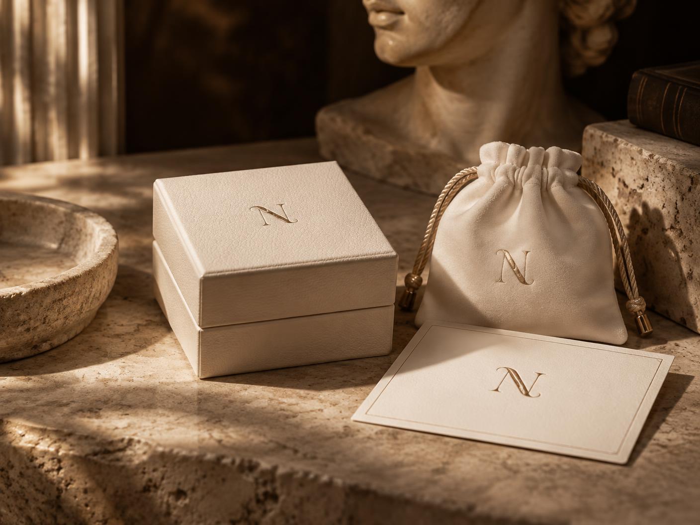 Sculptural jewelry presentation in architectural materials