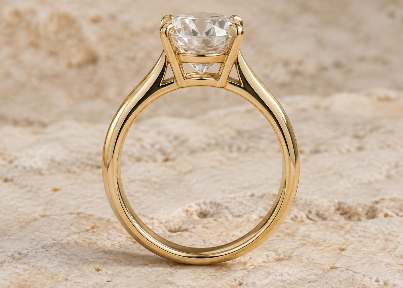 Side-profile engagement ring showing its architectural setting