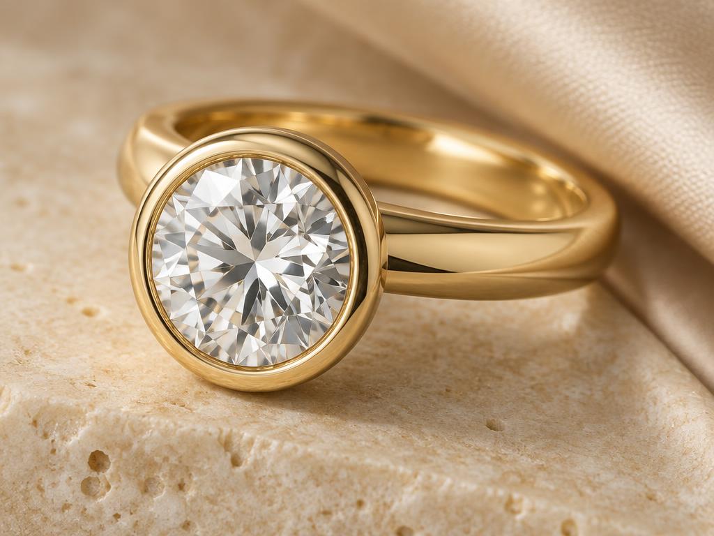 Bezel engagement-ring style shown as an educational example