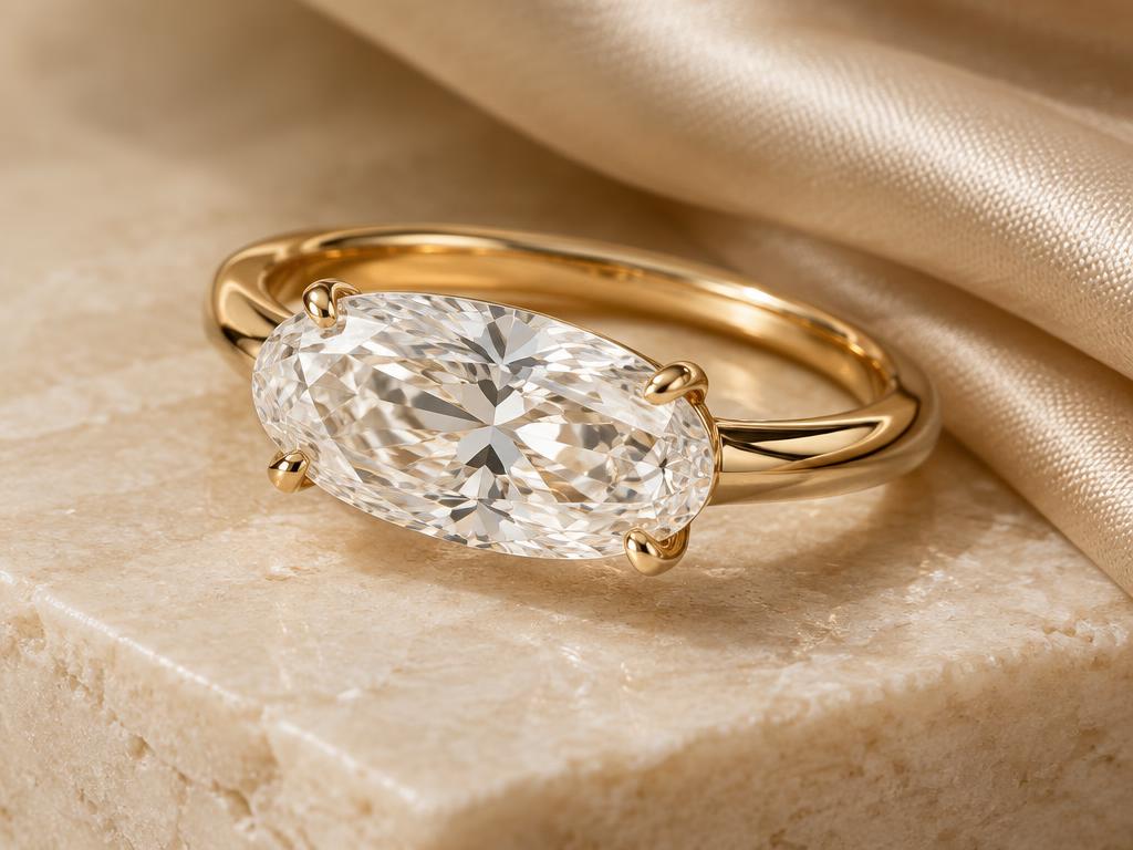 East-West engagement-ring style shown as an educational example