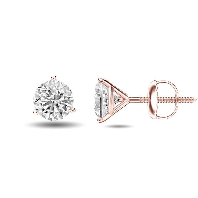 Three Prong Round Cut Martini Stud Earrings 5.00CTW to 12.00CTW (Lab-Grown Diamonds)