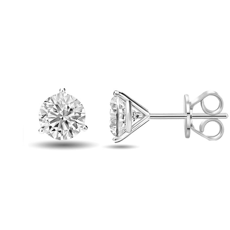 Three Prong Round Cut Martini Stud Earrings 5.00CTW to 12.00CTW (Lab-Grown Diamonds)