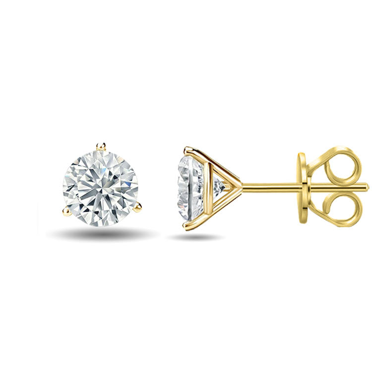 Three Prong Round Cut Martini Stud Earrings 5.00CTW to 12.00CTW (Lab-Grown Diamonds)