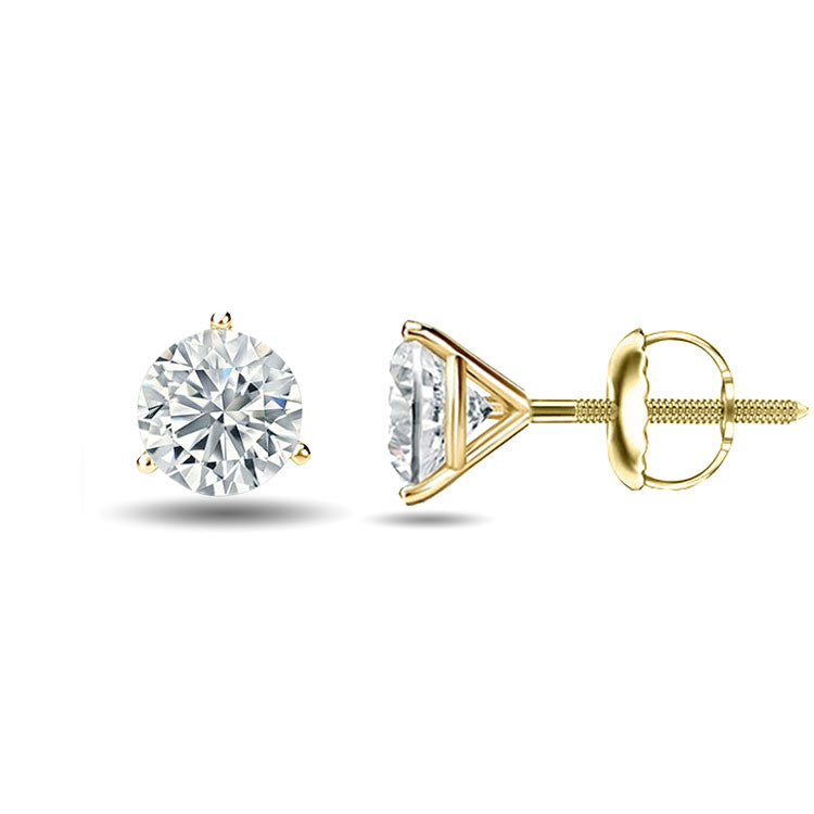 Three Prong Round Cut Martini Stud Earrings 5.00CTW to 12.00CTW (Lab-Grown Diamonds)