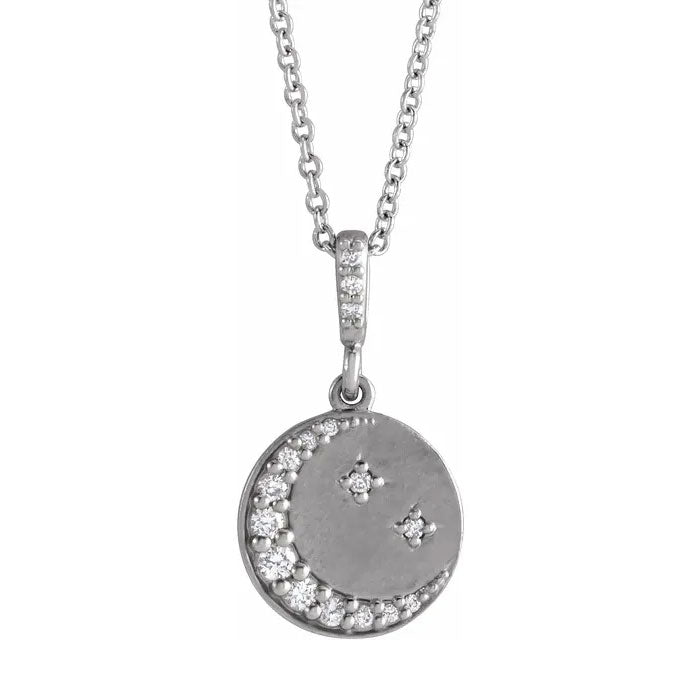 1/10 CTW Natural Diamond Crescent Moon Pendant Necklace 14K Gold